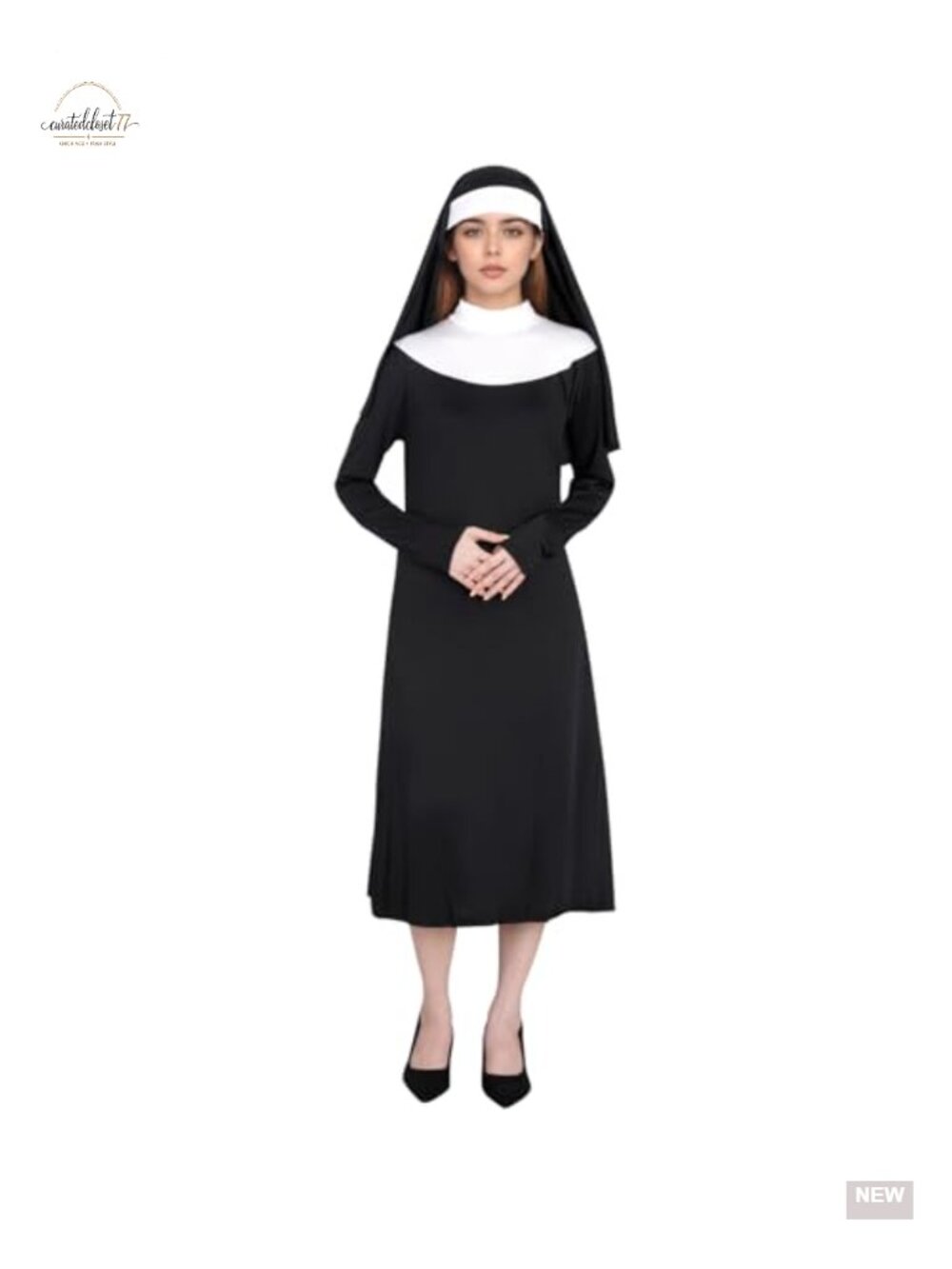 Women Nun Costume Adult Halloween Cosplay Dress with Headpiece